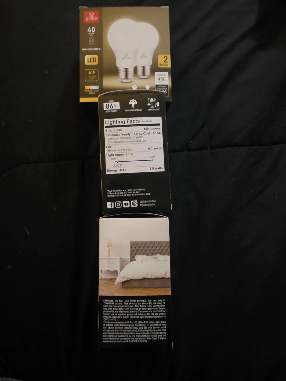 (3) Globe LED A19 Two-Pack Bulbs 40w